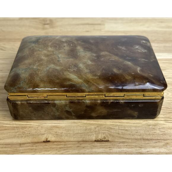 Vintage Genuine Alabaster Marble Hinge Jewelry Trinket Box Italy Gold Brass - Picture 5 of 9